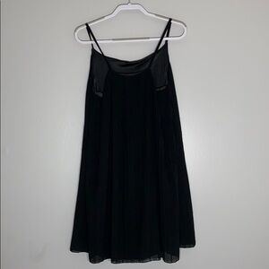 Pleated Mini Dress Spaghetti Strap Solid Black Sm